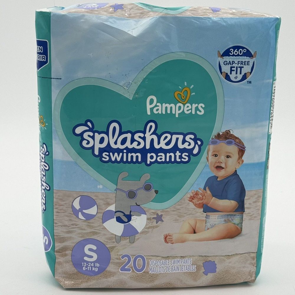 Pampers Splashers Disposable Swim Pants‎ Size Small 13-24 Pounds, 20 Pack